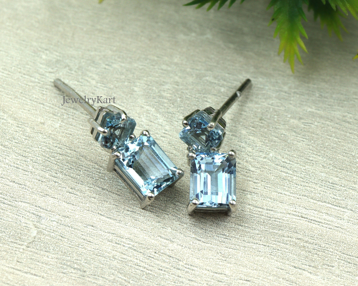Aquamarine Earrings - Emerald Cut & Asscher Cut Drop Earrings | 14K Gold Dainty Dangle Earrings | March Birthstone Gift For Her | Light Everyday Jewelry