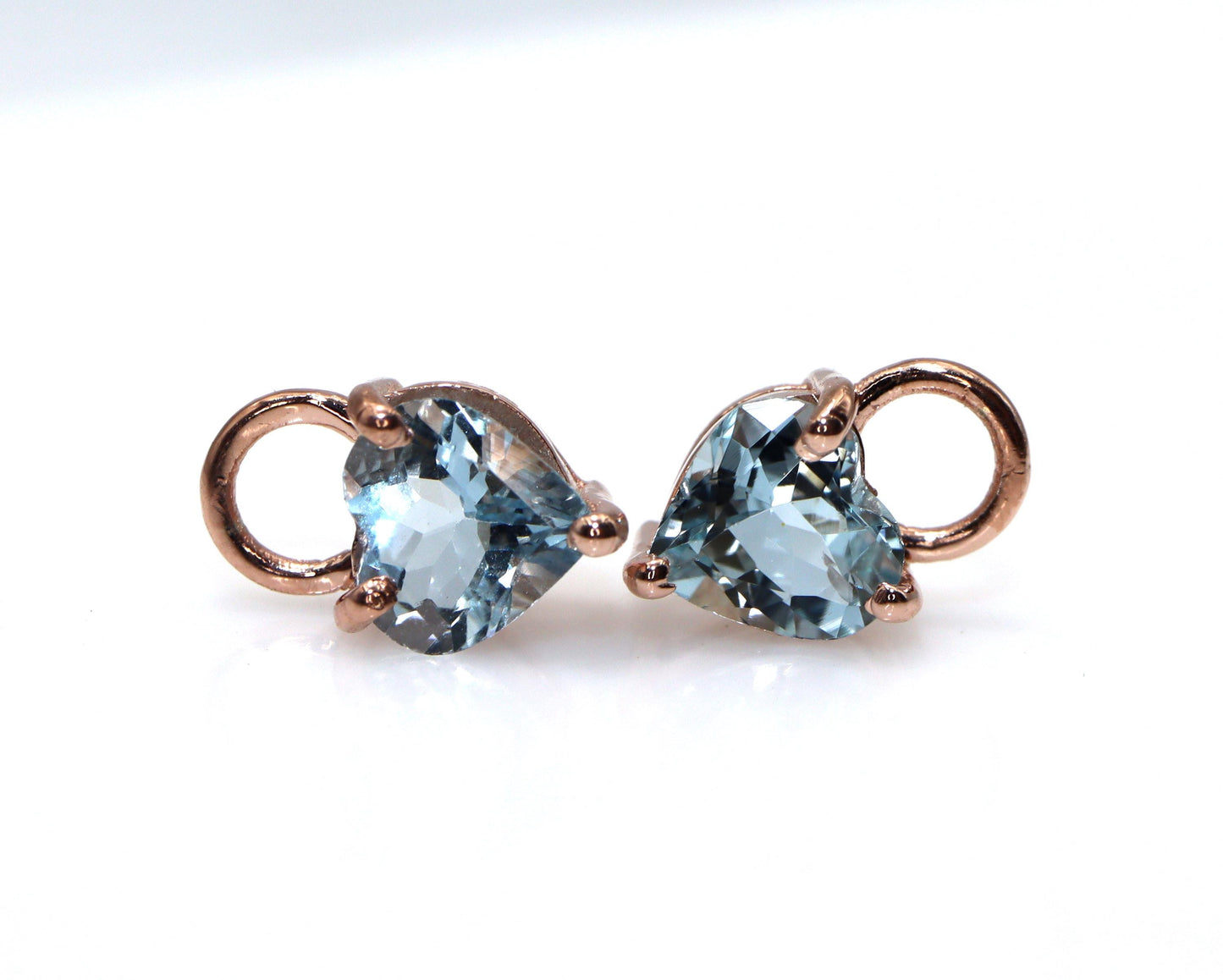 Aquamarine Heart Charms, 6mm Birthstone Charms in 14K Gold or Silver, Charms For Hoop Earrings, Solitaire Charm for Bracelet, Necklace, 2 Pc