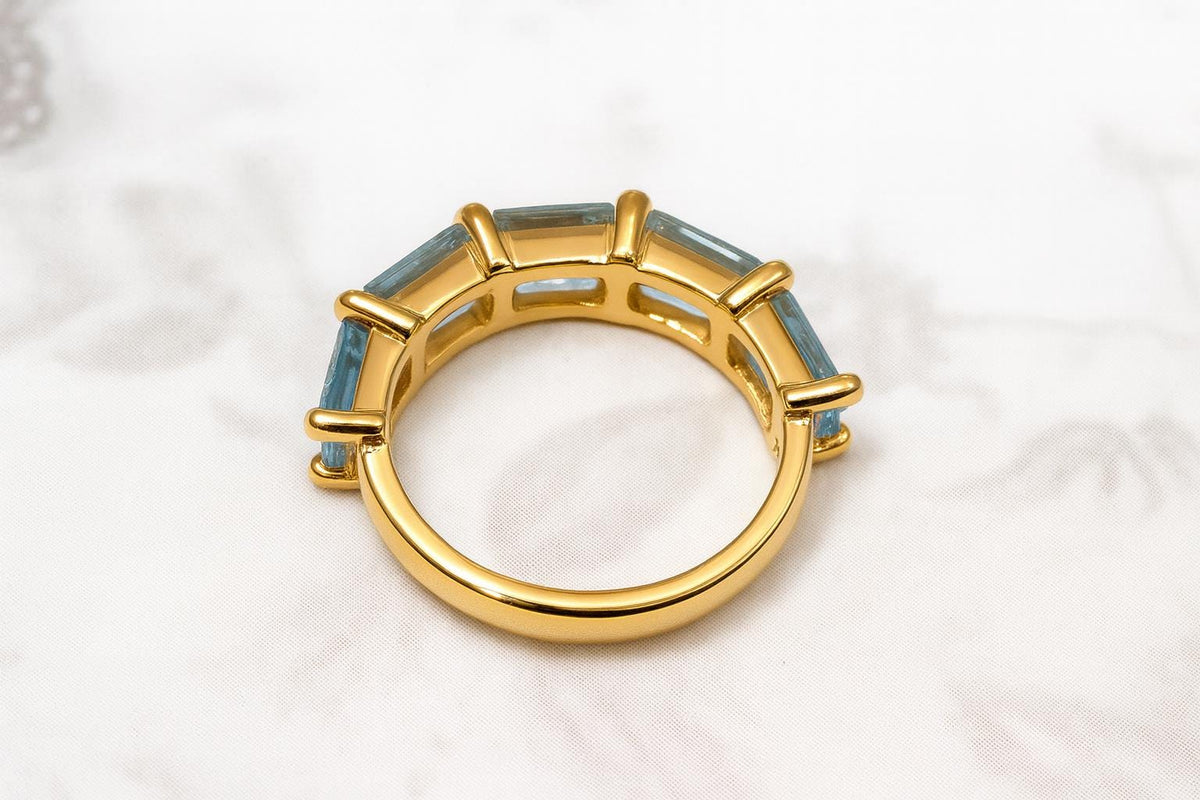 Aquamarine Eternity Wedding Band | Half Eternity Ring 14K Gold | Stackable Anniversary Band