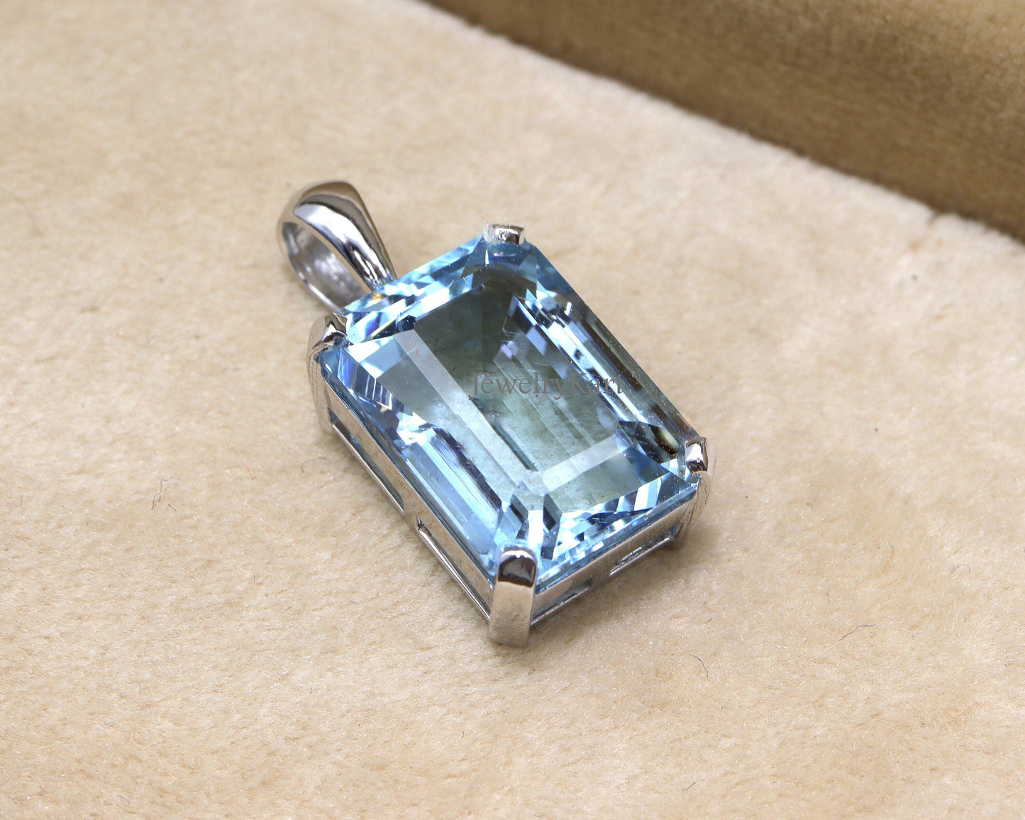 3 Ct Natural Aquamarine Pendant - Emerald Cut Aquamarine Necklace 14k White Gold