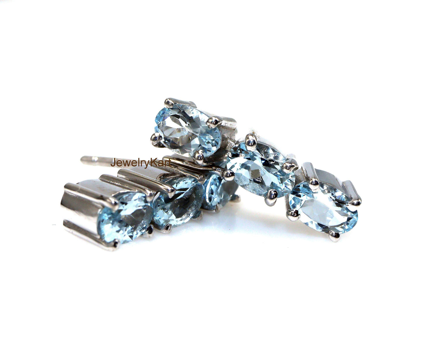 Aquamarine Long Earrings – Oval Gemstone Earrings - Sleek Bar Earrings in 14K or Silver