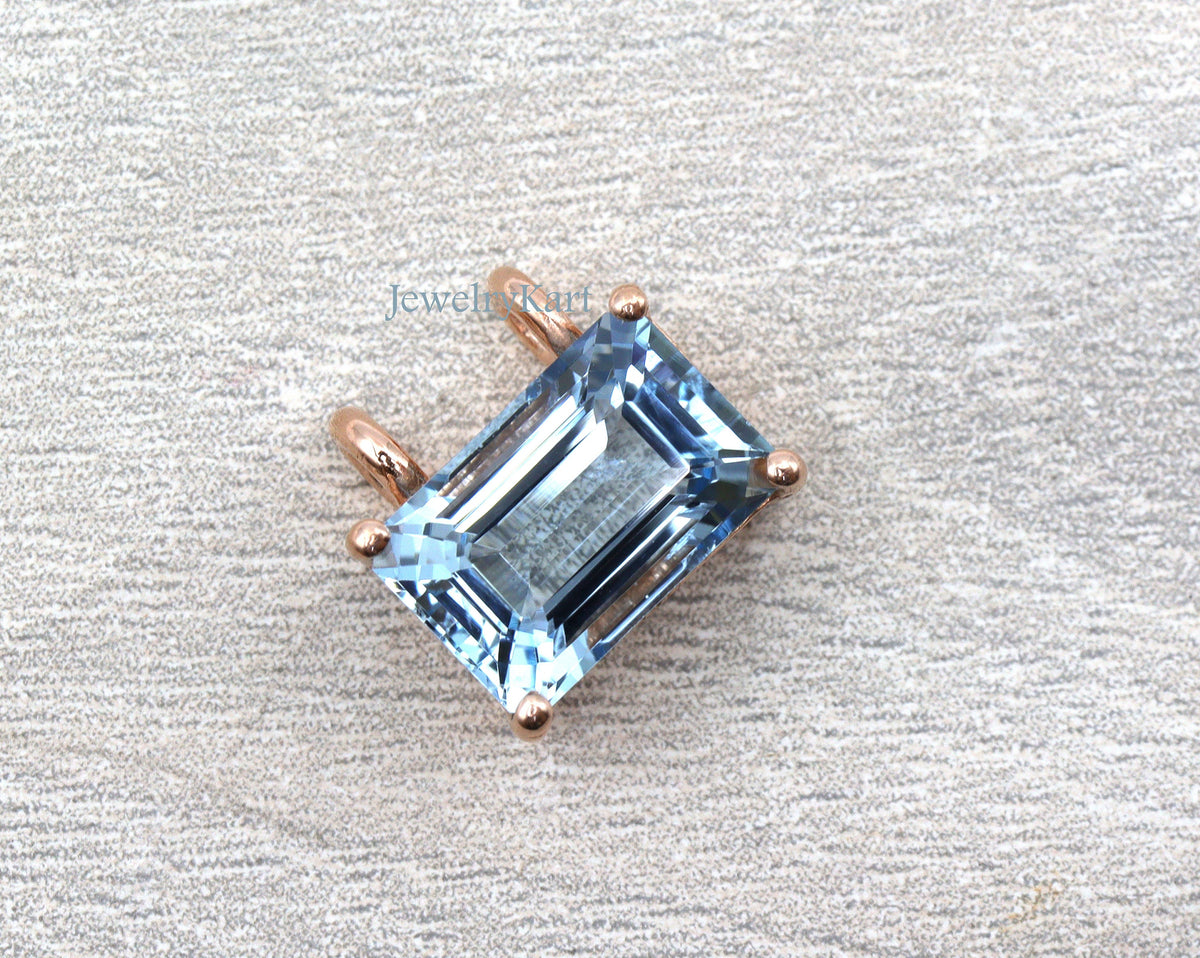 Aquamarine Emerald Cut Pendant in 14k Gold | Natural Blue Aquamarine Necklace | March Jewelry, Minimalist Gemstone Gift for Her