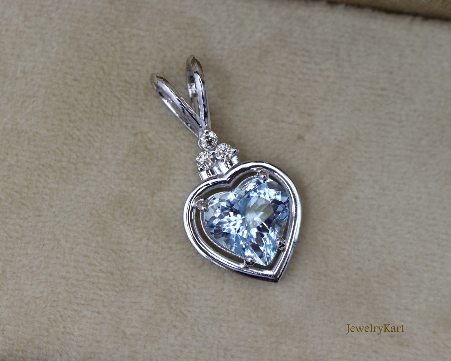 Natural Aquamarine Heart Pendant in 14K Gold, Real Diamond Accent Necklace, Light Blue Solitaire, Love Jewelry, Prong Set Gift for Her