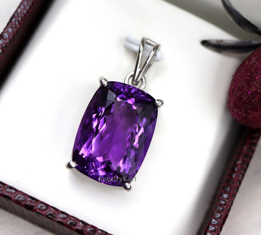 Huge Natural Amethyst Cushion Pendant in 925 Silver, Statement Necklace