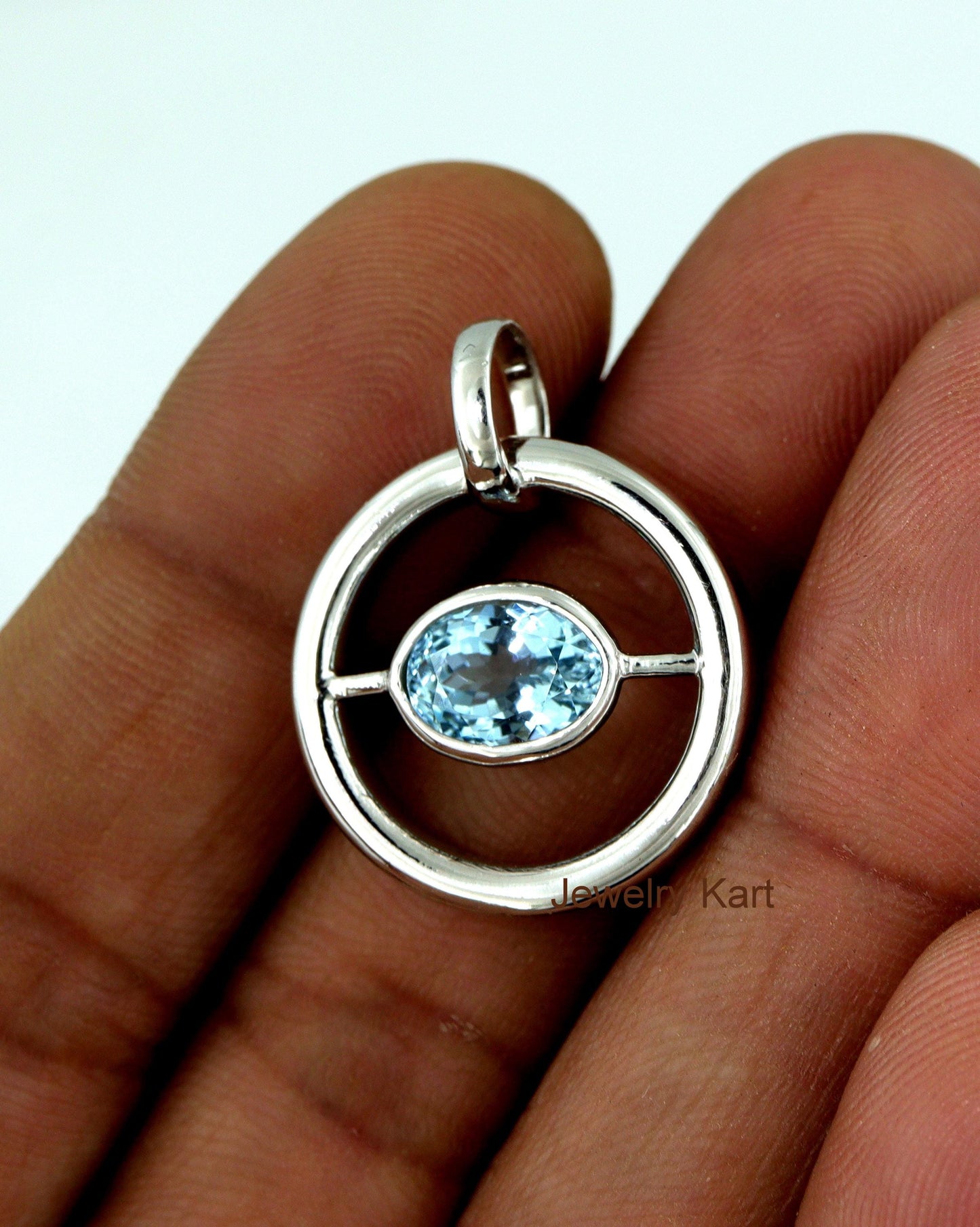 Aquamarine Silver Pendant Necklace – 3 Ct Oval Bezel Set Gem – Handmade Layered Jewelry – March Birthstone Gift – Unisex Silver Pendant