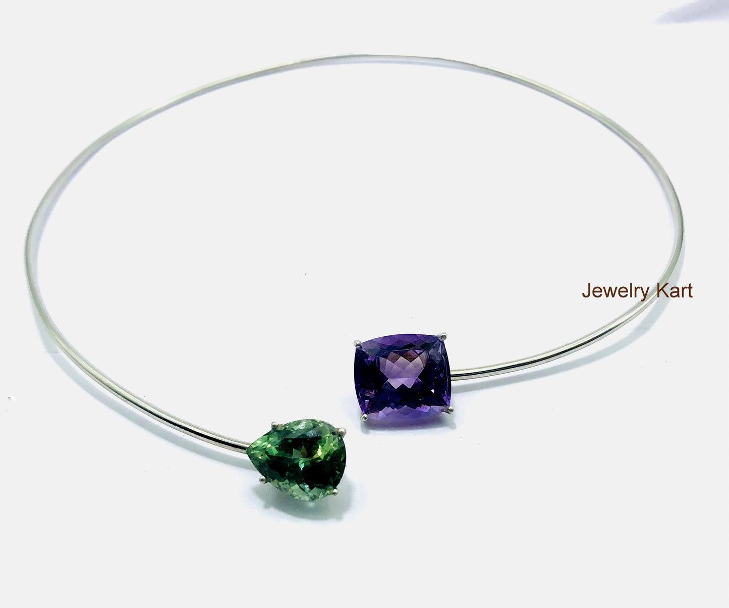 Amethyst & Fluorite Gemstone Collar Necklace – 925 Silver Cuff Choker – Statement Neck Cuff with Real Stones
