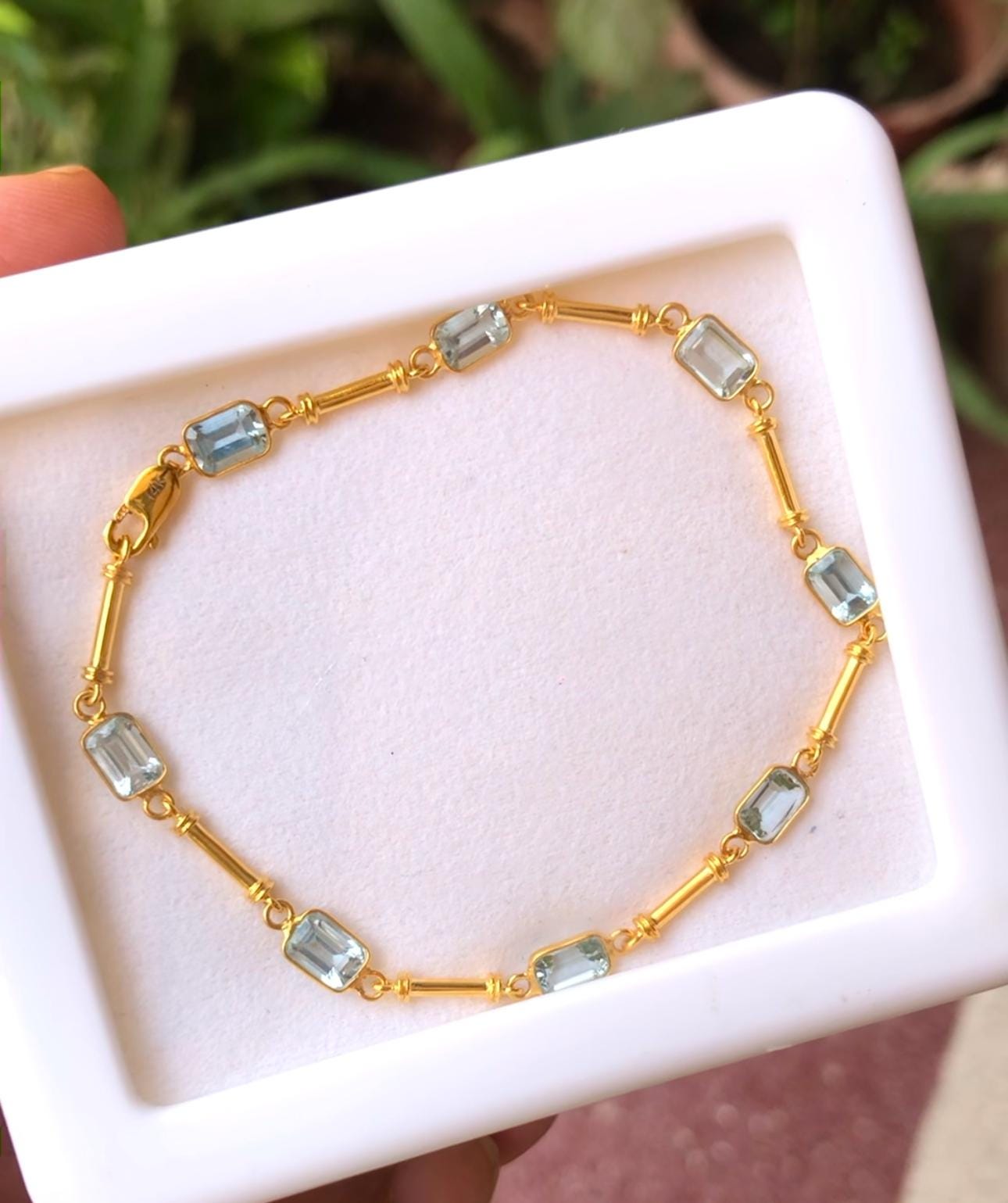 Aquamarine Tennis Bracelet 14k Gold, Emerald Cut Aquamarine Bracelet, Dainty Minimalist Bracelet, Solid Rose Gold Station Bracelet