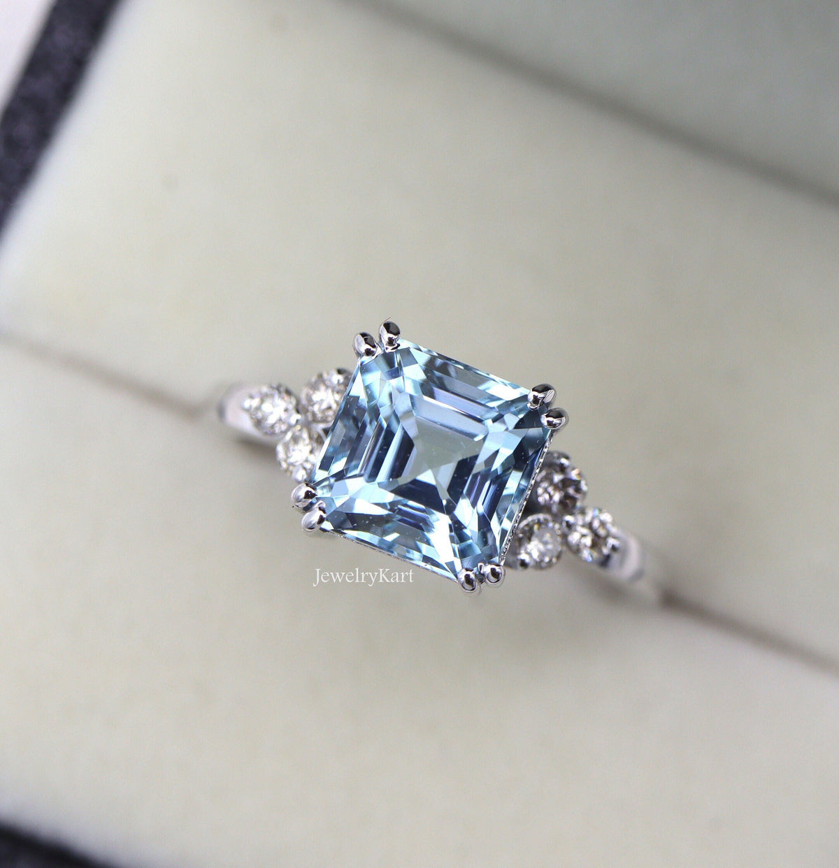 Natural Aquamarine Asscher Cut Ring 7 mm |  |  Aquamarine Engagement or Promise Ring | Square Aquamarine Diamond Ring