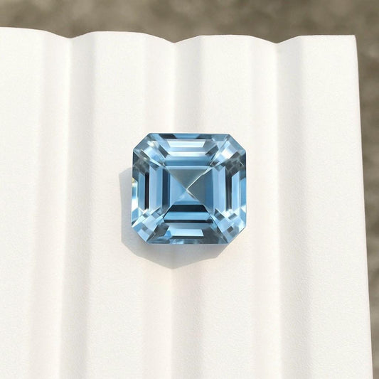 3 Ct Asscher Cut Aquamarine | 8.4 mm Dark Blue Square Gemstone | Asscher Cut Ring | TOP QUALITY Aquamarine AAA+