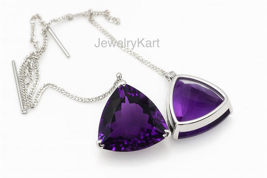 Natural Amethyst Threader Earrings, 14k Yellow Gold Finish, Amethyst Dangle Earrings, Trillion Earrings, Silver Long Chain Threaders