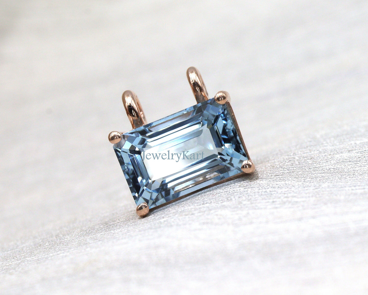 Aquamarine Emerald Cut Pendant in 14k Gold | Natural Blue Aquamarine Necklace | March Jewelry, Minimalist Gemstone Gift for Her