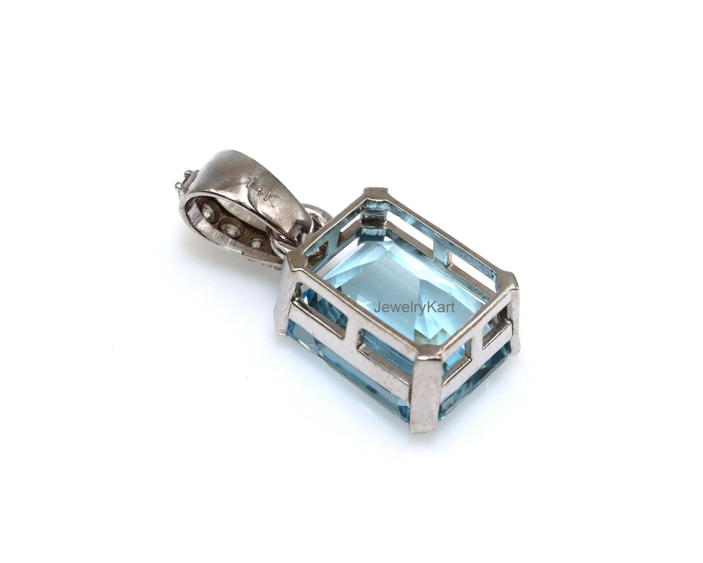 Aquamarine & Diamond Pendant | 3 Ct Emerald Cut Aquamarine Necklace in 14k Gold | Rectangle Solitaire Necklace