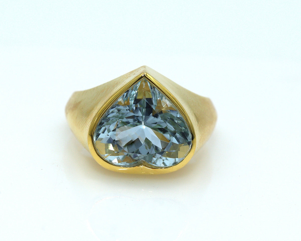 Natural Aquamarine Heart Ring 2 Carat, 14K Gold Plated Sterling Silver Bezel Set Ring, March Birthstone Gift
