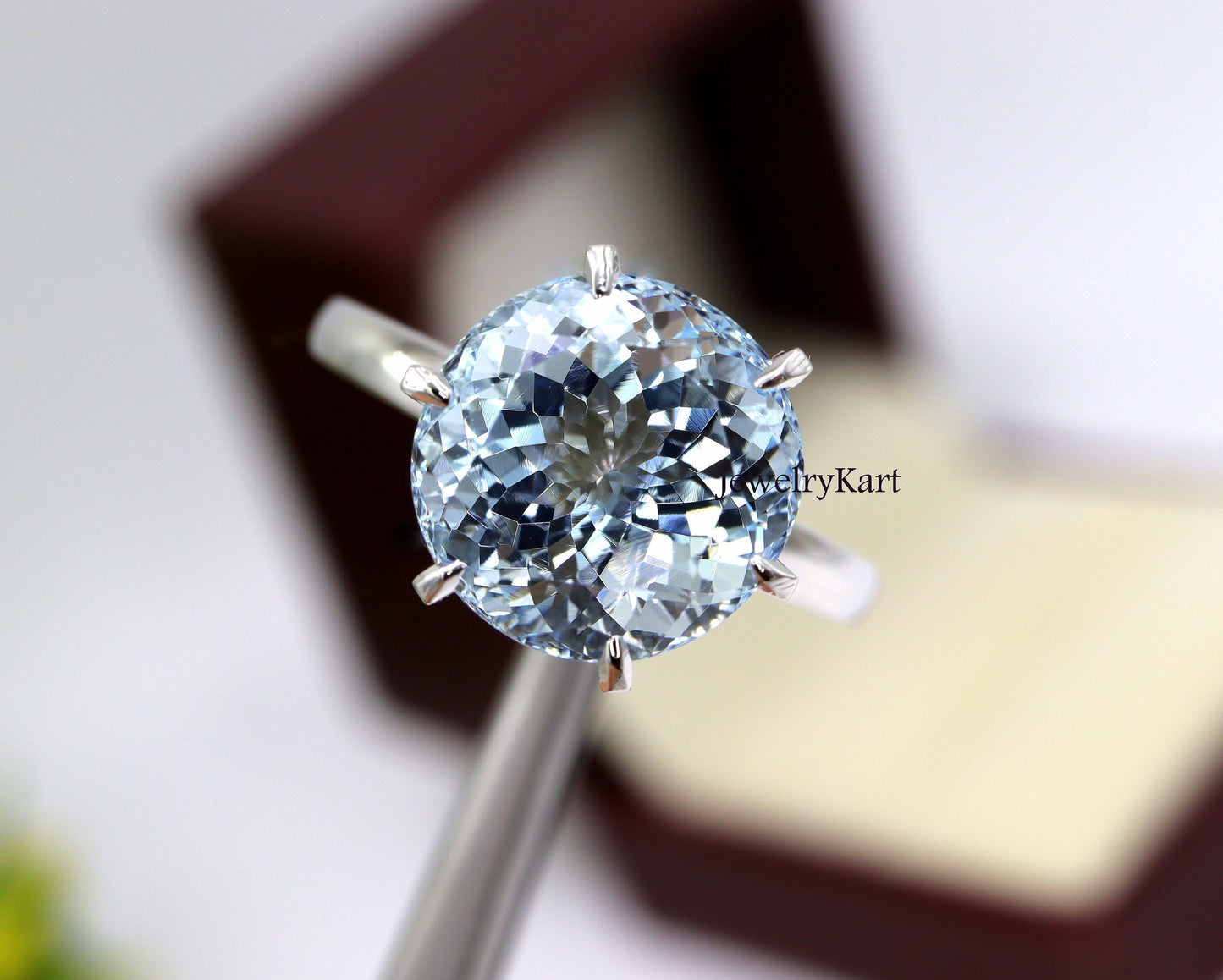 10 mm Round Aquamarine Ring, 14K White Gold Ring Aquamarine Solitaire Ring 6 Prong, Classic Engagement Ring, Round Solitaire Engagement Ring