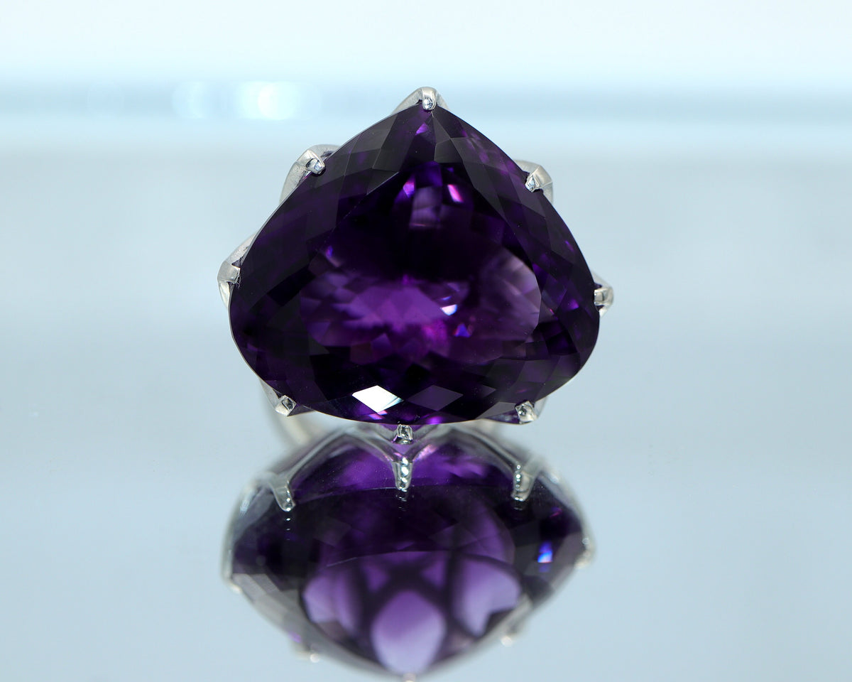 Natural Amethyst Statement Ring in 925 Silver | Large Heart Amethyst Ring | February Birthstone Jewelry | Cocktail Ring