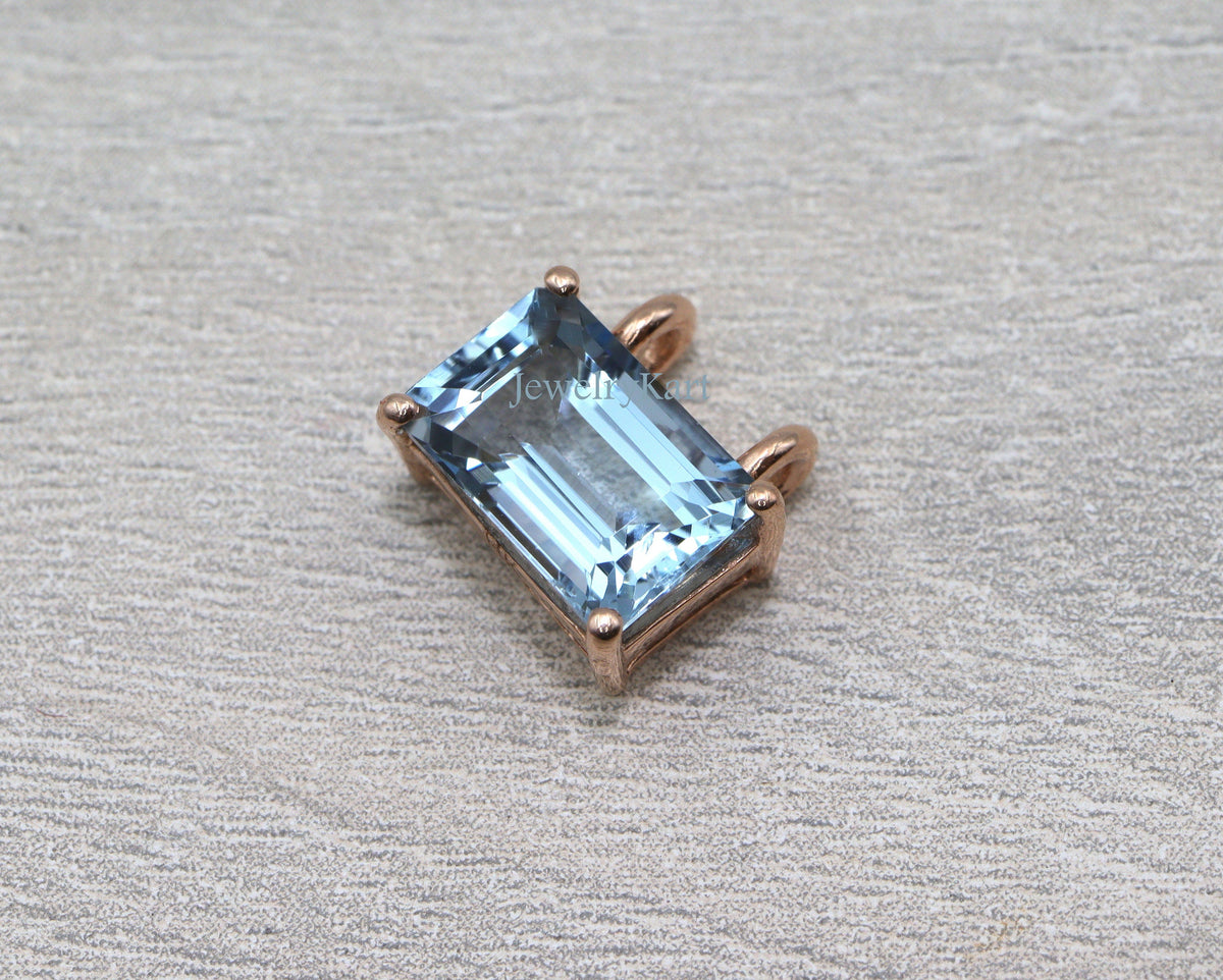 Aquamarine Emerald Cut Pendant in 14k Gold | Natural Blue Aquamarine Necklace | March Jewelry, Minimalist Gemstone Gift for Her