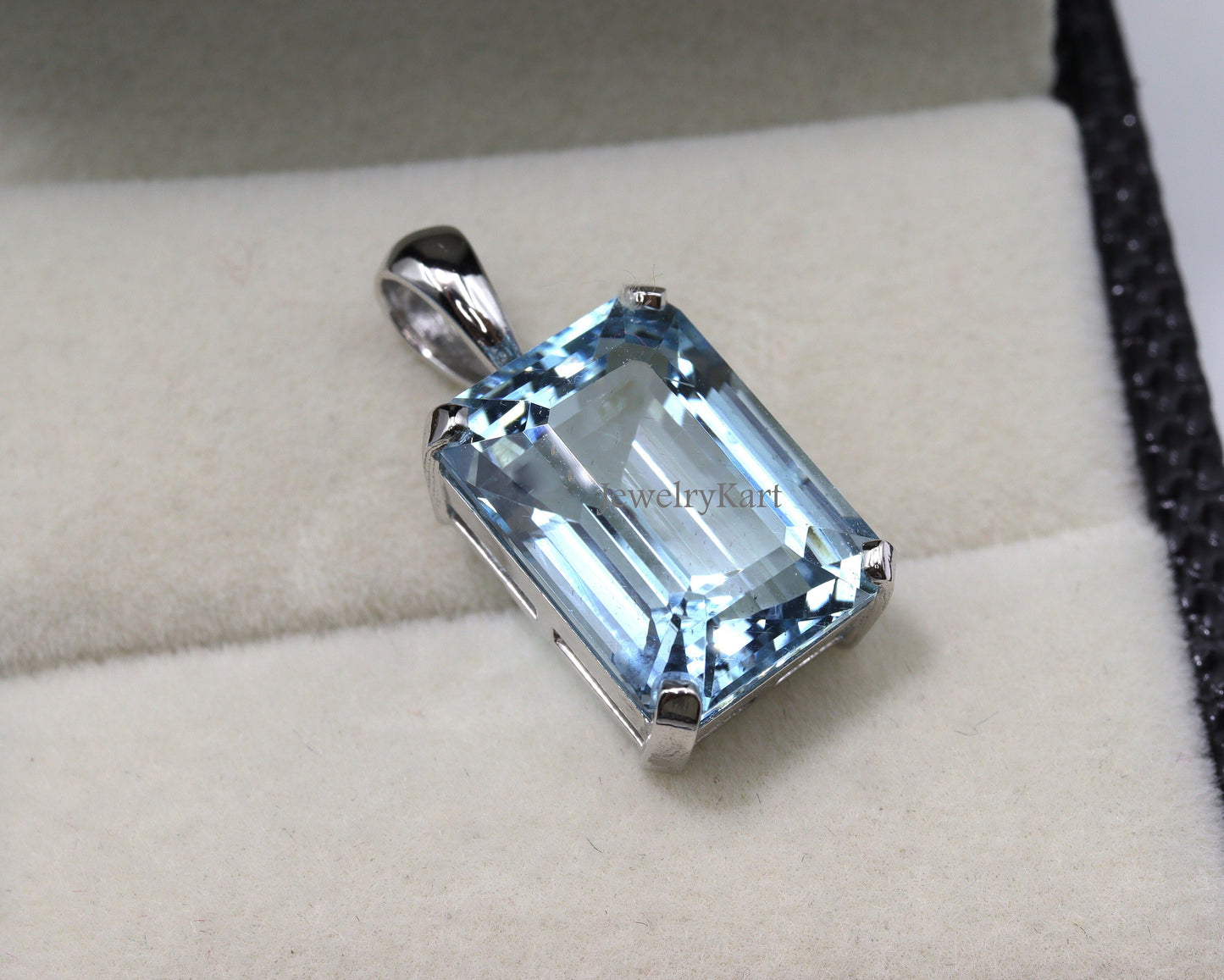 3 Ct Natural Aquamarine Pendant - Emerald Cut Aquamarine Necklace 14k White Gold
