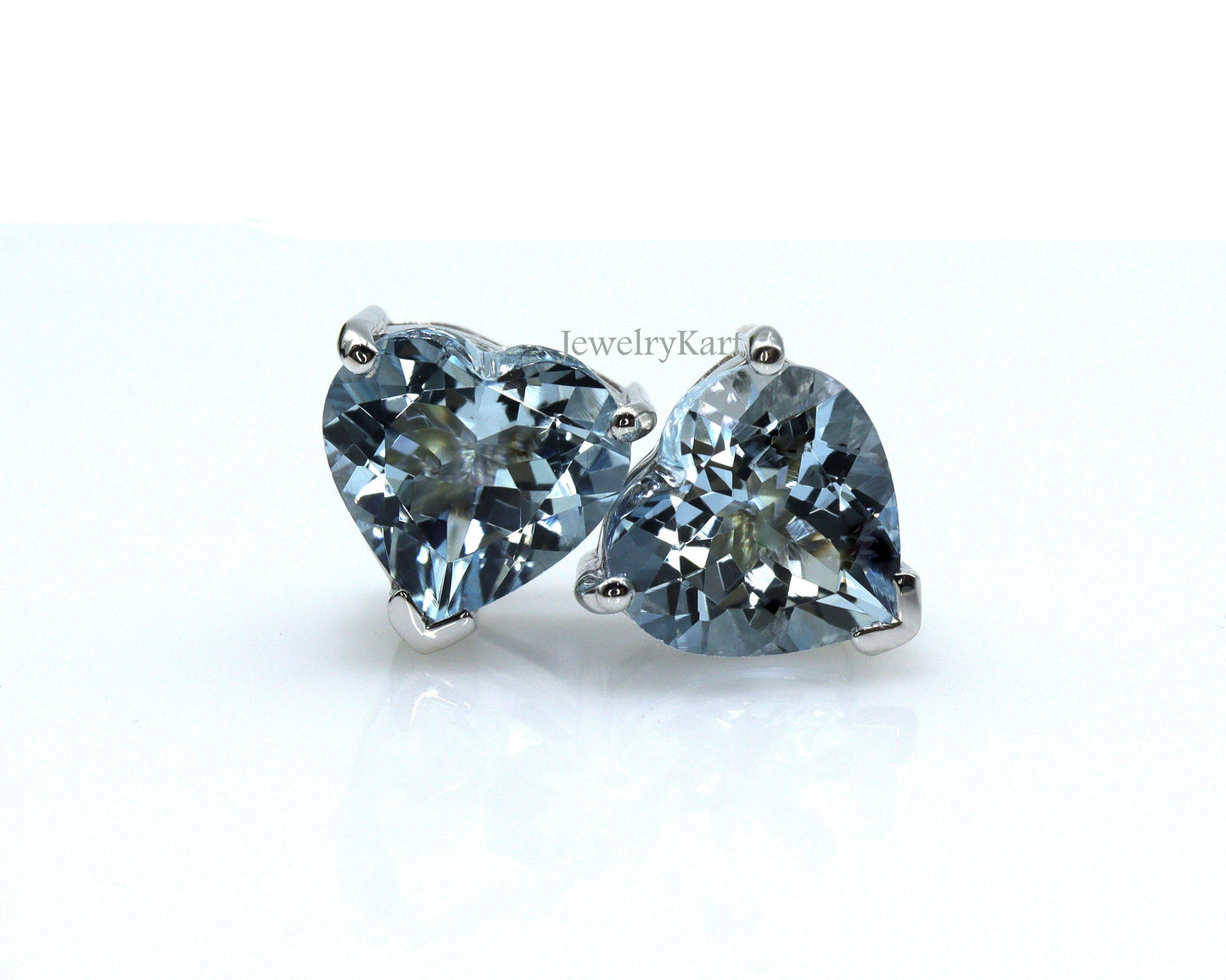 Aquamarine Heart Stud Earrings – 6 mm Natural Blue Gemstones, Basket Setting Earrings, March Birthstone Earrings - Cute Studs For Girls
