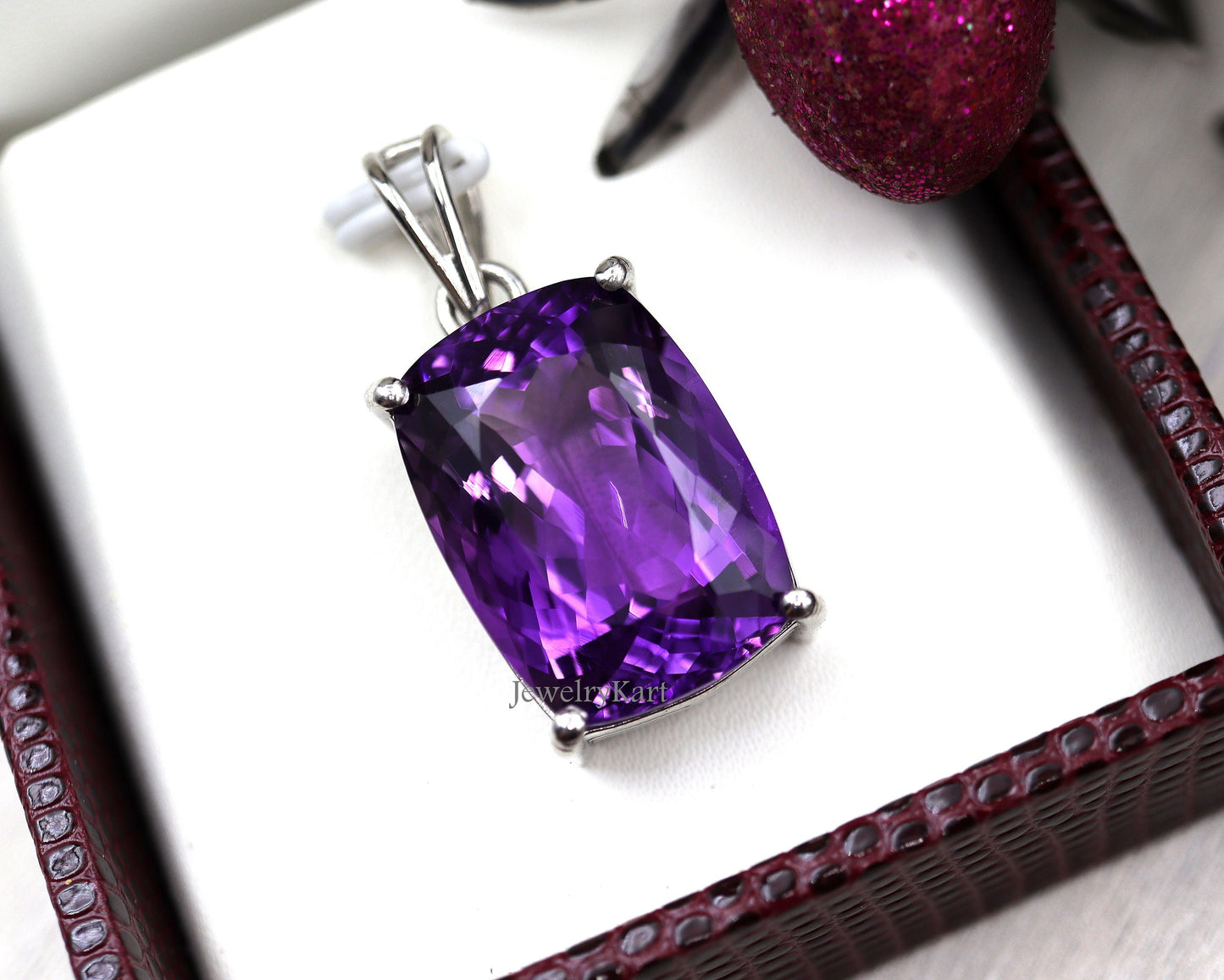Huge Natural Amethyst Cushion Pendant in 925 Silver, Statement Necklace