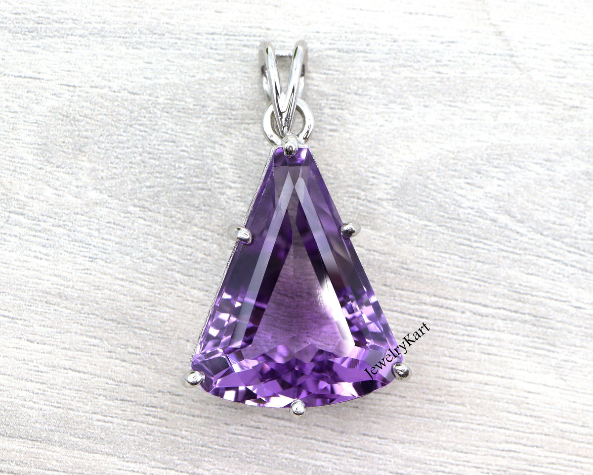 Large Amethyst Pendant in 925 Silver, Trillion Cut February Birthstone Necklace, Natural Gemstone Statement Jewelry for Women