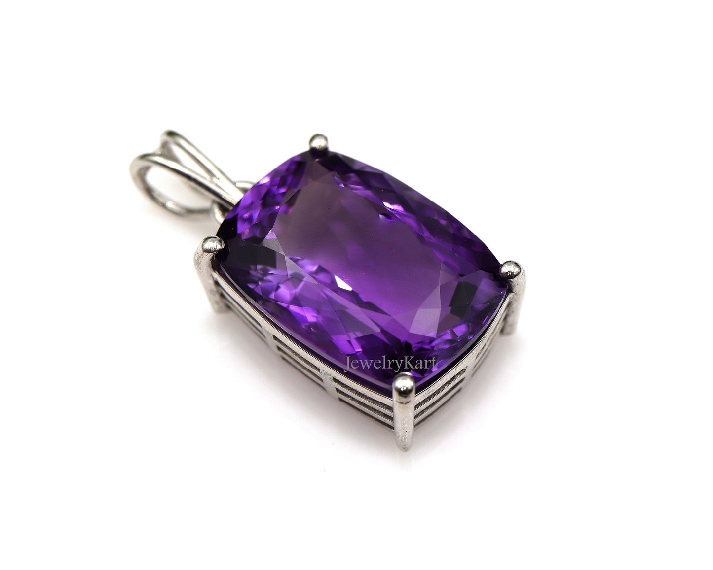Huge Natural Amethyst Cushion Pendant in 925 Silver, Statement Necklace