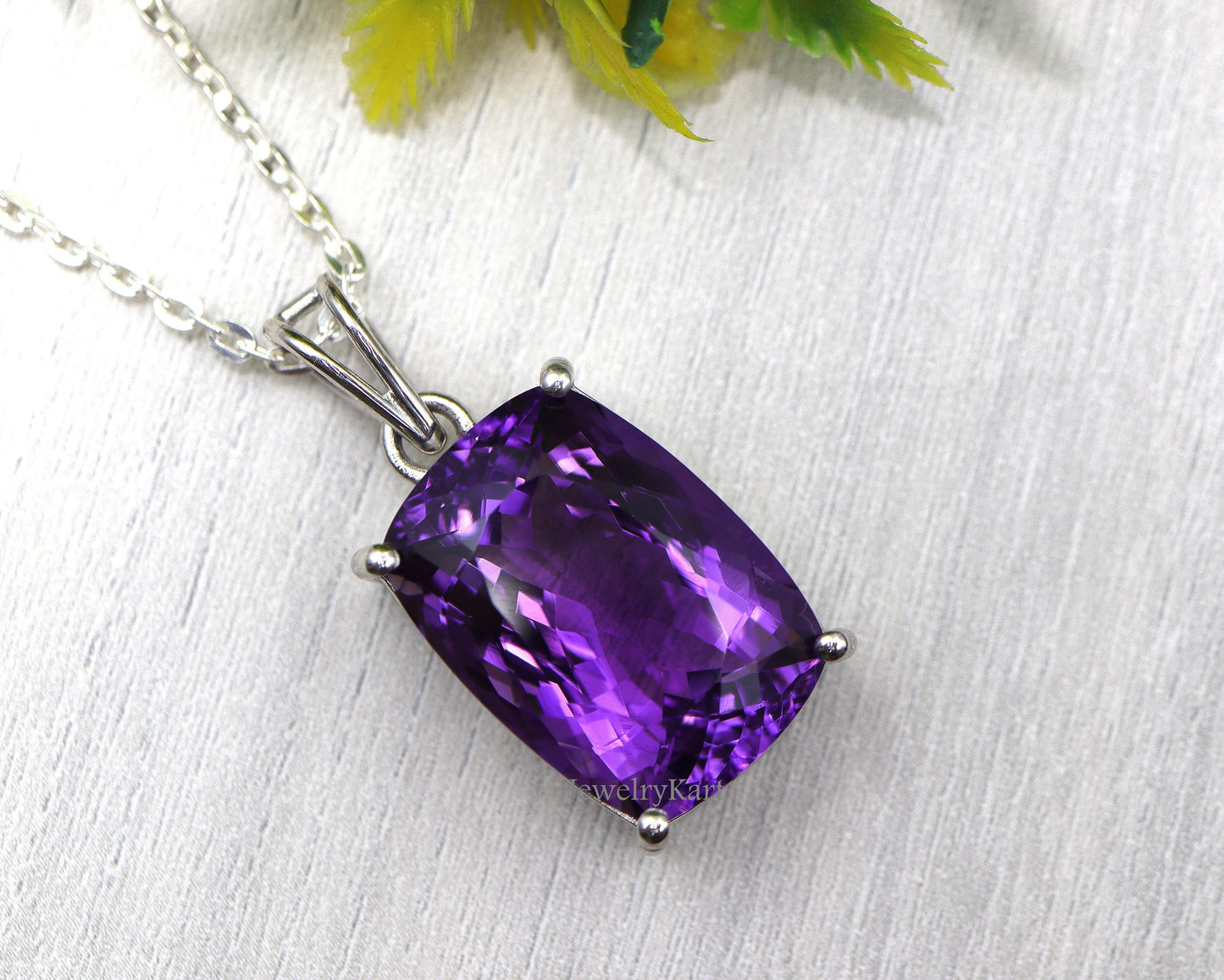 Huge Natural Amethyst Cushion Pendant in 925 Silver, Statement Necklace