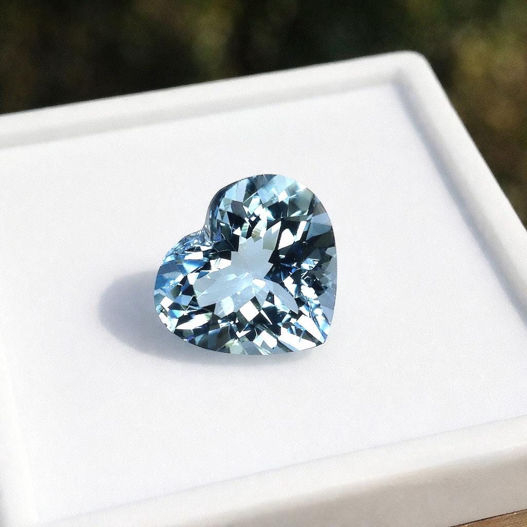 2.32 Ct AAA+ Natural Aquamarine Heart Cut | SUPER BLUE, Loupe Clean, Unheated Gemstone for Ring or Pendant