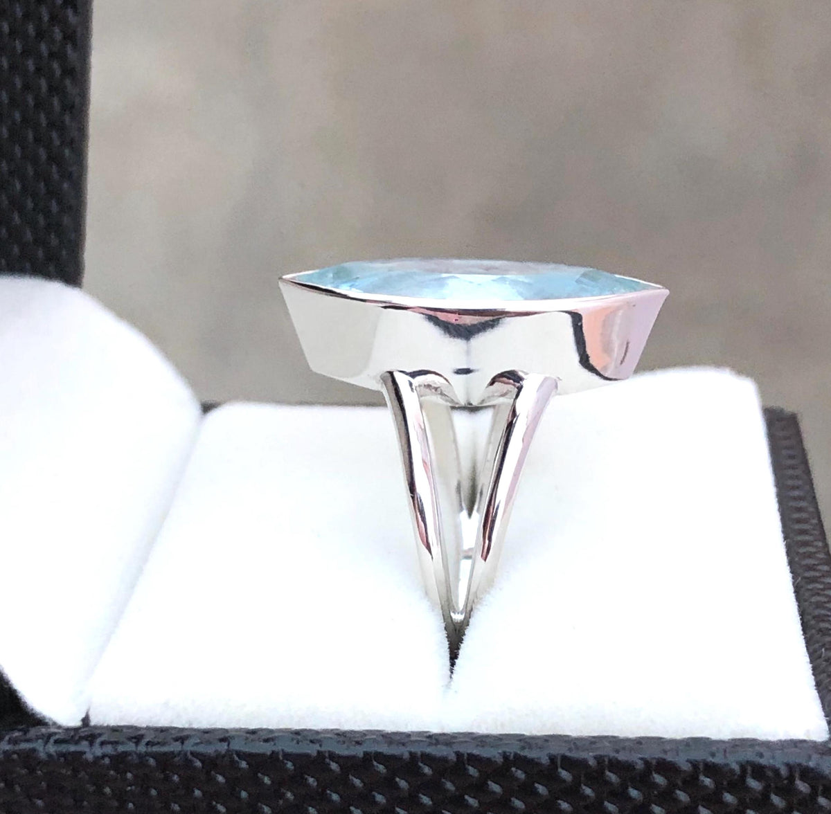 Aquamarine Marquise Bezel Ring | 15x7 mm Solitaire | 3 Cts Aquamarine Engagement Ring | Split Shank Statement Ring