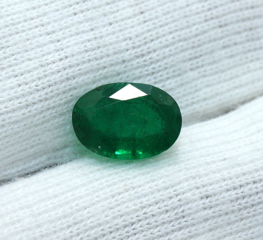 1.85 Ct Natural Zambia Emerald | Oval Cut Loose Emerald Gemstone | Deep Vivid Green Emerald | May Birthstone | Faceted Certified Emerald