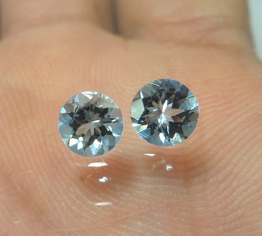 5.5 mm Natural Aquamarine Round Cut Pair, 2 Pcs Set, AAA Medium Blue Gems for Stud Earrings, Eye Clean Loose Aquamarine, Round Aquamarine