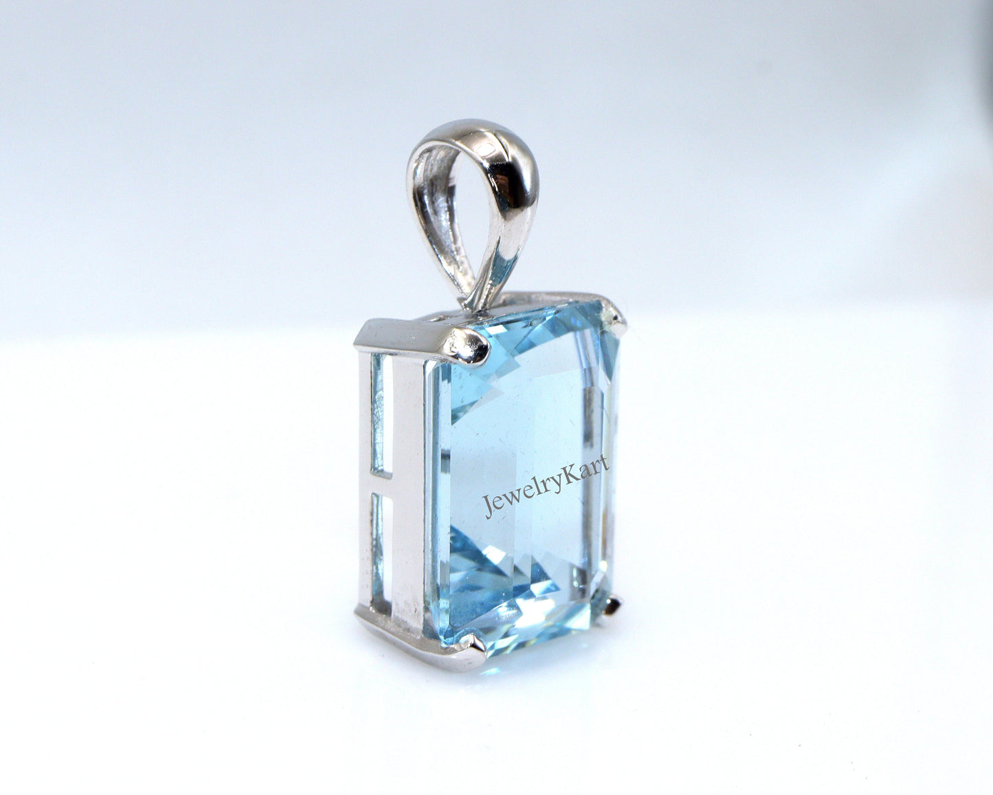 3 Ct Natural Aquamarine Pendant - Emerald Cut Aquamarine Necklace 14k White Gold