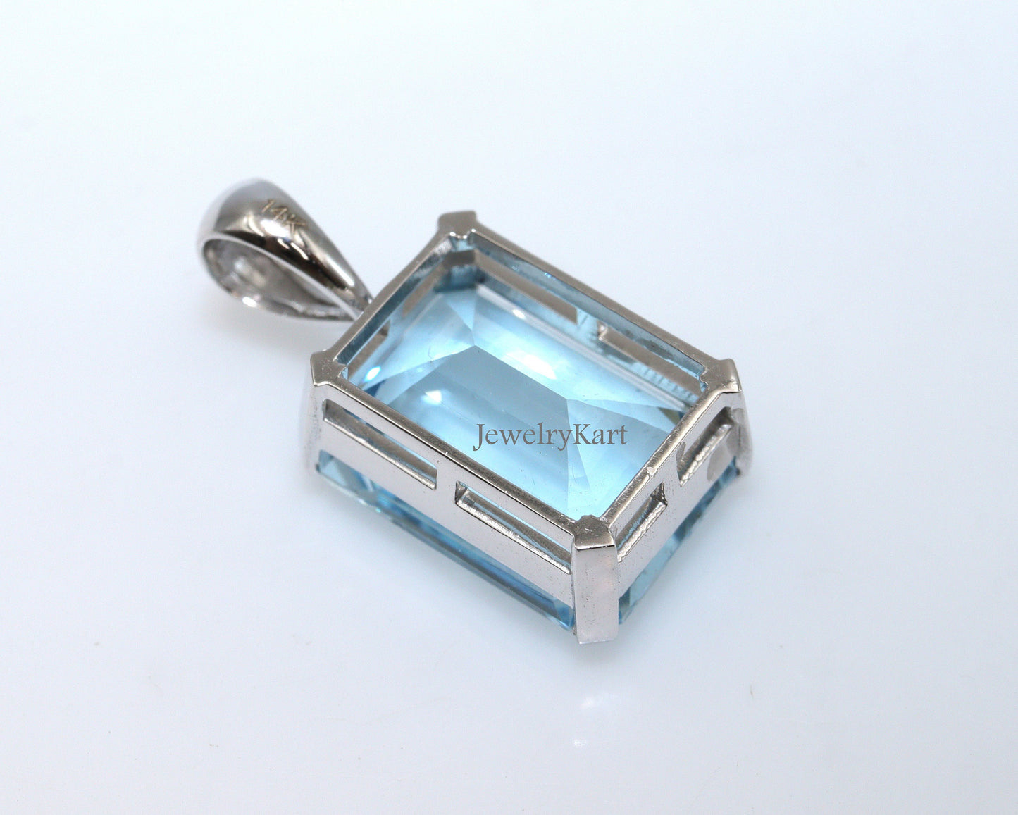 3 Ct Natural Aquamarine Pendant - Emerald Cut Aquamarine Necklace 14k White Gold