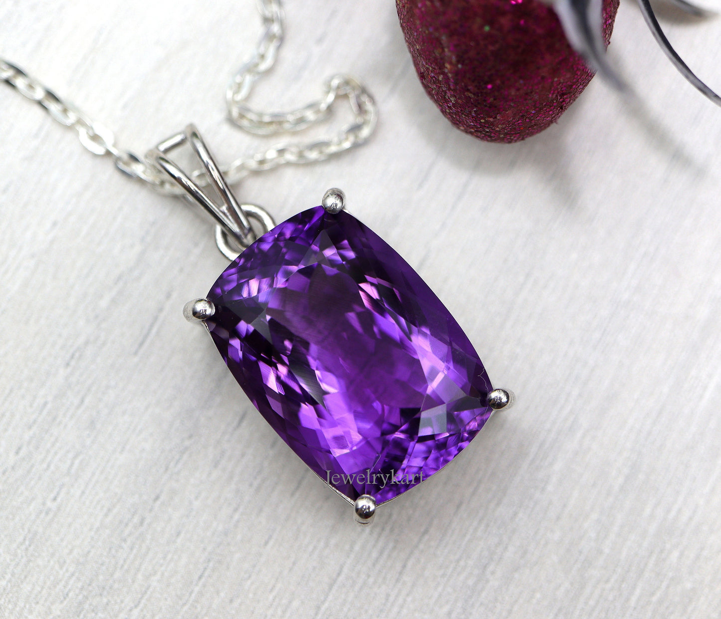 Huge Natural Amethyst Cushion Pendant in 925 Silver, Statement Necklace