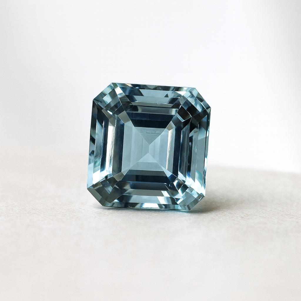 14.2 Ct Natural Aquamarine Asscher Cut – 14.6 mm Square | HIGH Quality AAA Light Blue Aquamarine For Asscher Cut Engagement Ring