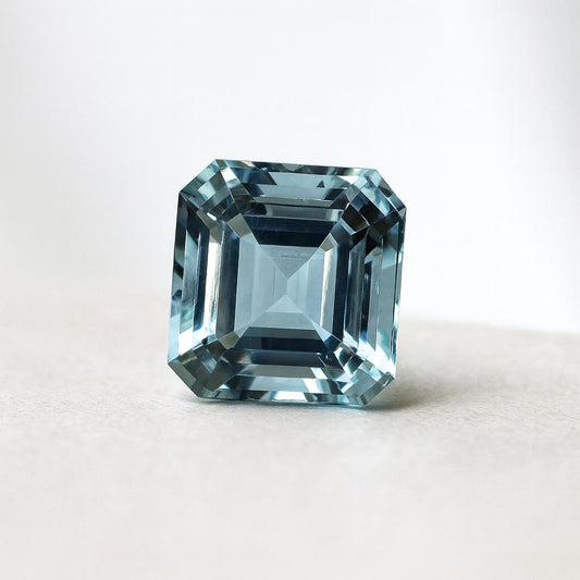 14.2 Ct Natural Aquamarine Asscher Cut – 14.6 mm Square | HIGH Quality AAA Light Blue Aquamarine For Asscher Cut Engagement Ring