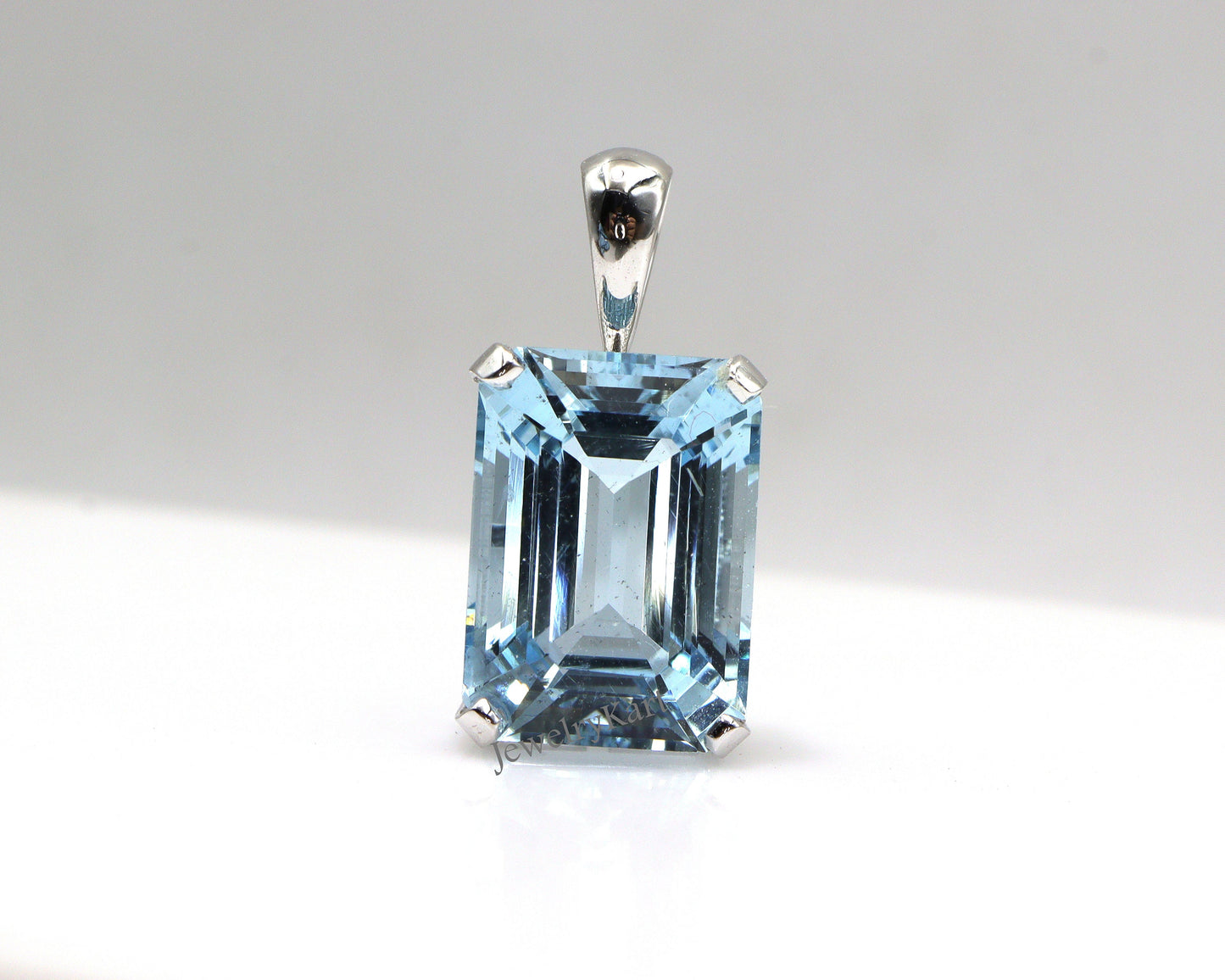 3 Ct Natural Aquamarine Pendant - Emerald Cut Aquamarine Necklace 14k White Gold