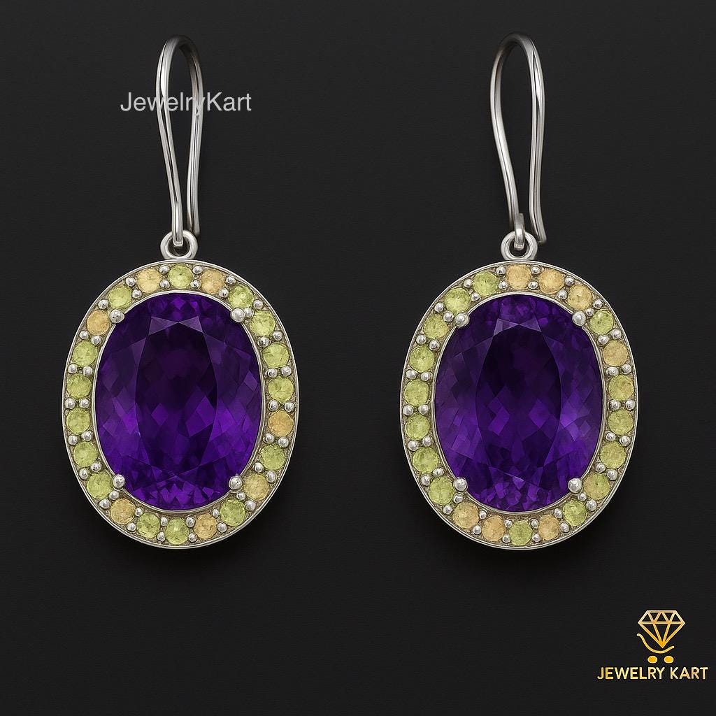 Amethyst & Opal Oval Earrings, Ethiopian Opal Halo Drop Earrings, February Birthstone Jewelry, Statement Earrings