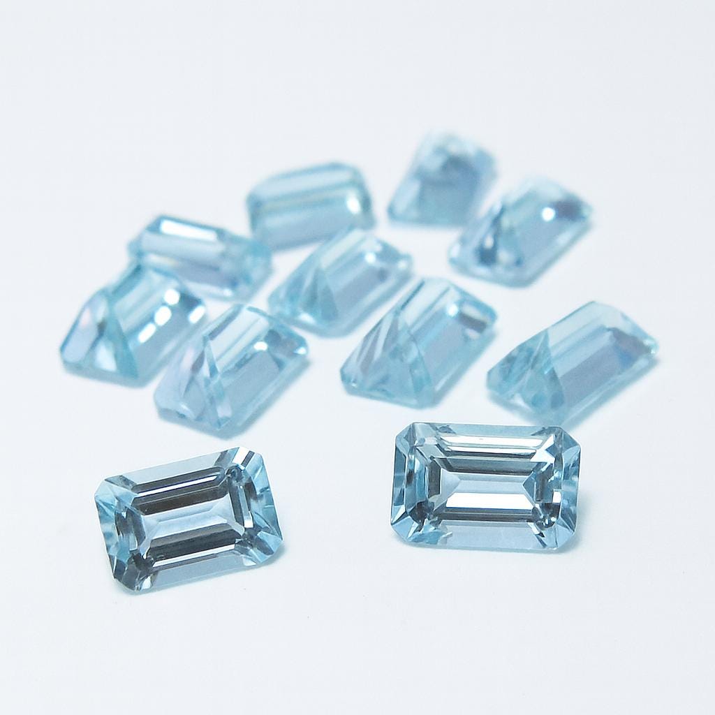 6 × 4 mm AAA Natural Aquamarine Emerald Cut | Calibrated Light–Medium Blue Loose Stones | March Birthstone
