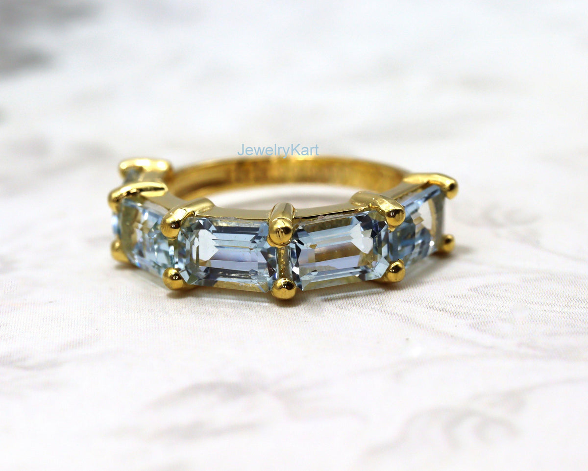 Aquamarine Eternity Wedding Band | Half Eternity Ring 14K Gold | Stackable Anniversary Band