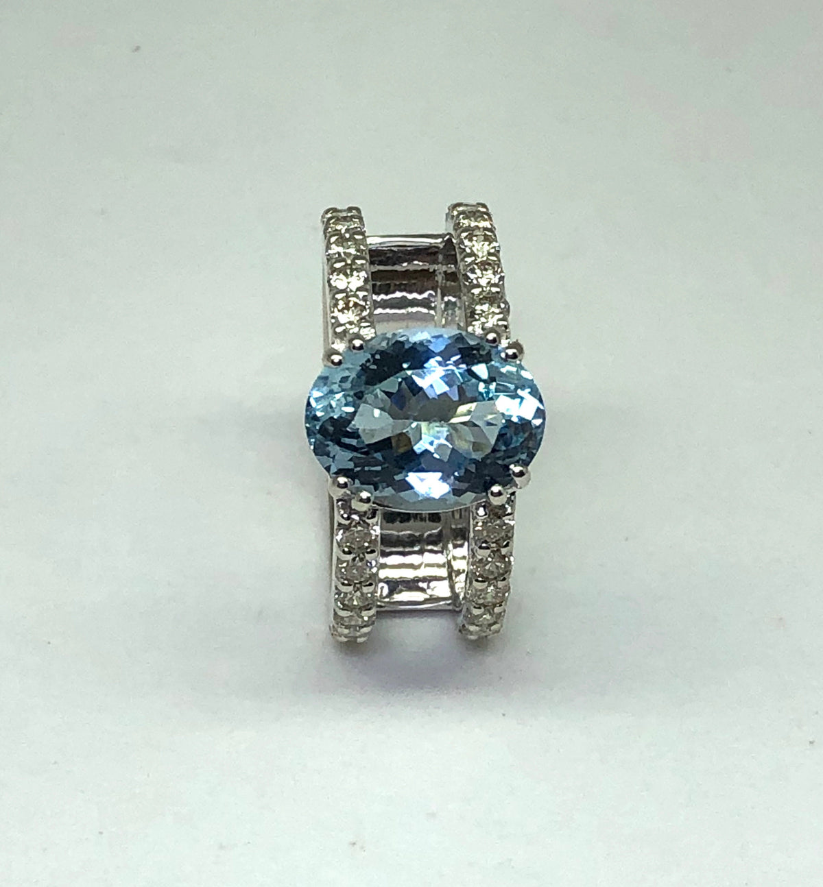 3 Ct Aquamarine & Diamond Engagement Ring – 14K White Gold Double Band Ring, Celebrity Inspired- Oval Ring