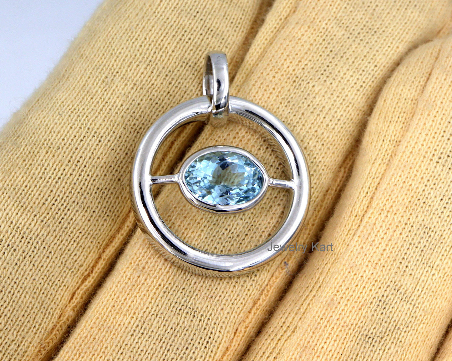 Aquamarine Silver Pendant Necklace – 3 Ct Oval Bezel Set Gem – Handmade Layered Jewelry – March Birthstone Gift – Unisex Silver Pendant