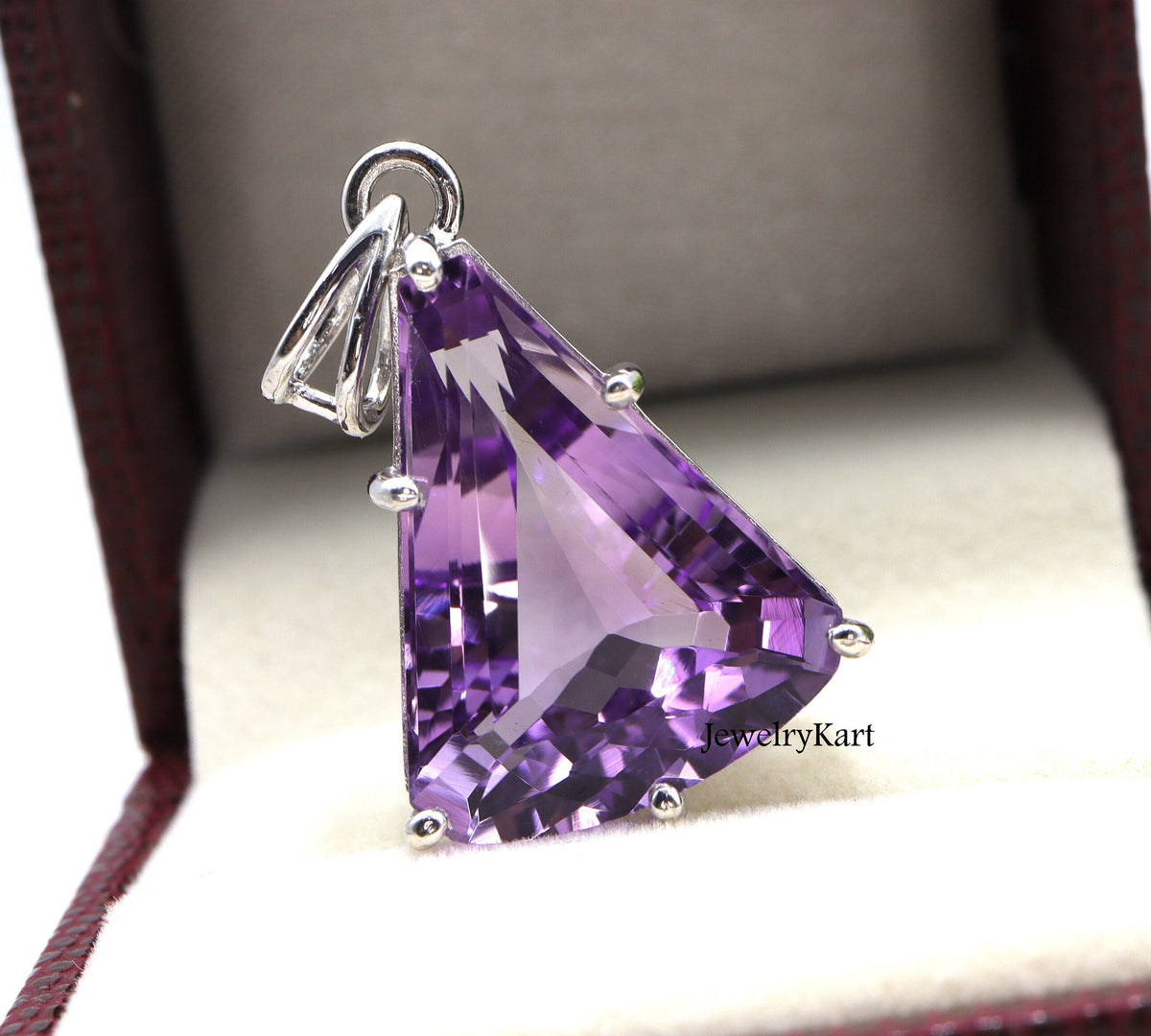 Large Amethyst Pendant in 925 Silver, Trillion Cut February Birthstone Necklace, Natural Gemstone Statement Jewelry for Women
