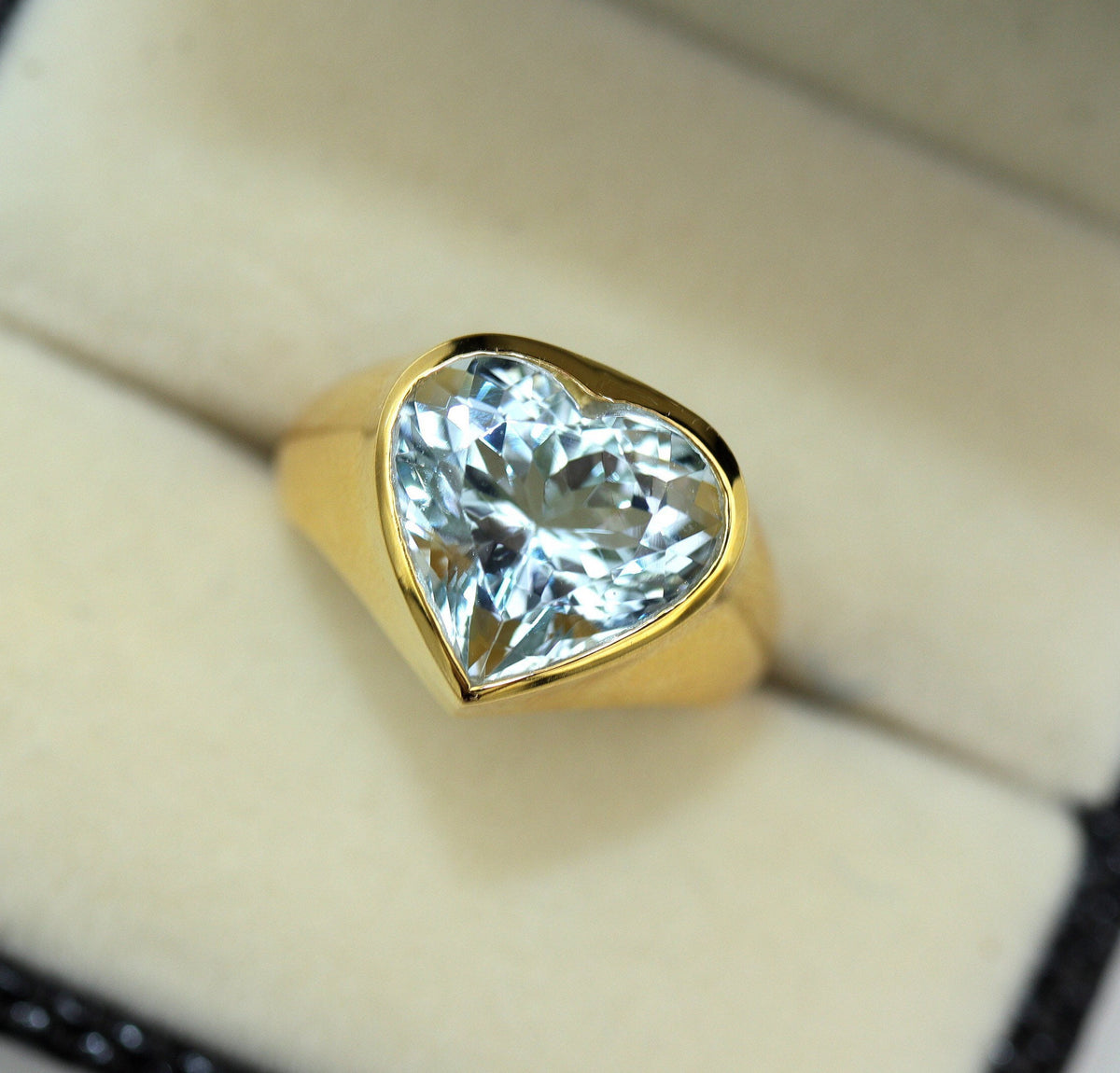 Natural Aquamarine Heart Ring 2 Carat, 14K Gold Plated Sterling Silver Bezel Set Ring, March Birthstone Gift