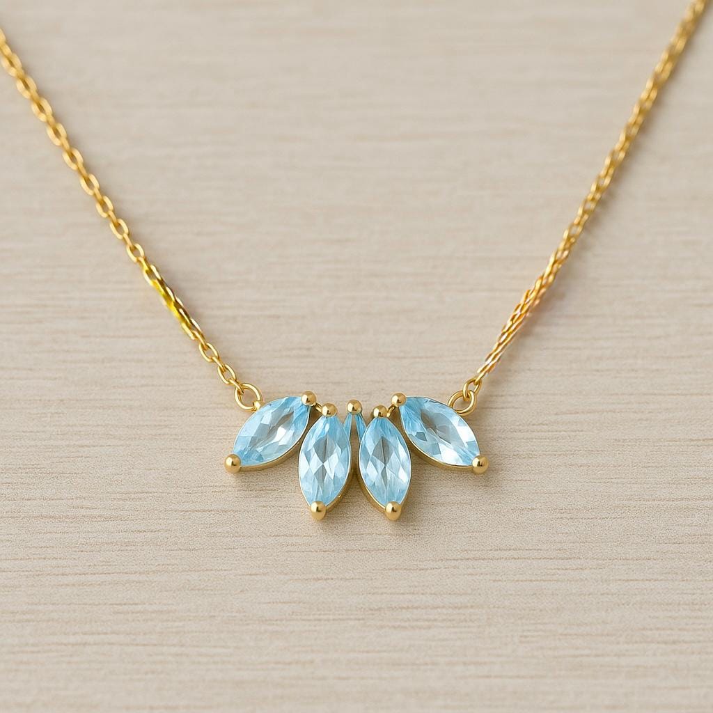 Aquamarine Marquise Cut Necklace, Flower Pendant, Jewelry Gift for Her, Everyday Wear Necklace, Bridesmaid Jewelry Gift