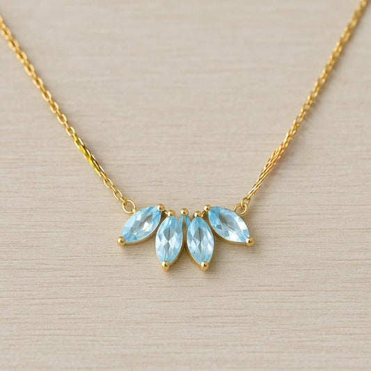Aquamarine Marquise Cut Necklace, Flower Pendant, Jewelry Gift for Her, Everyday Wear Necklace, Bridesmaid Jewelry Gift