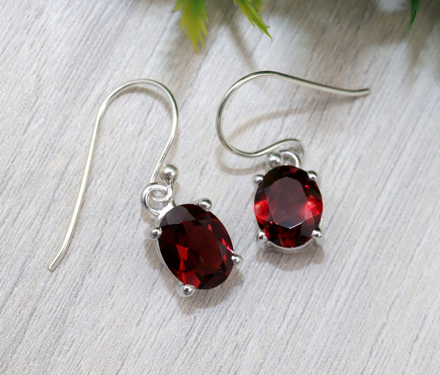 Red Garnet Dangle Earrings – 7x5 mm Oval Gemstones, 925 Silver Drop Earrings, January Birthstone Jewelry, Mother’s Day Gift