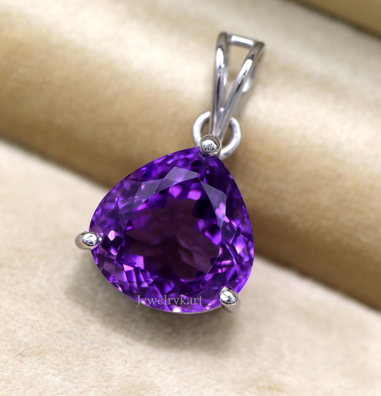 Amethyst Heart Pendant – 12 Ct Purple Gemstone, Amethyst Necklace in Silver, Big Statement Pendant, February Birthstone