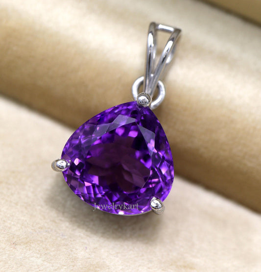 Amethyst Heart Pendant – 12 Ct Purple Gemstone, Amethyst Necklace in Silver, Big Statement Pendant, February Birthstone