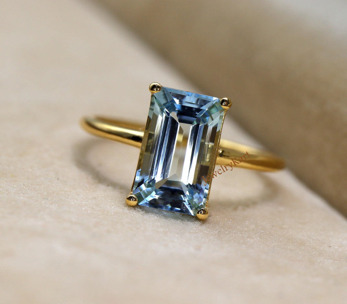 Emerald Cut Aquamarine Ring, 14K Gold Solitaire Ring, Engagement Ring, Anniversary Ring