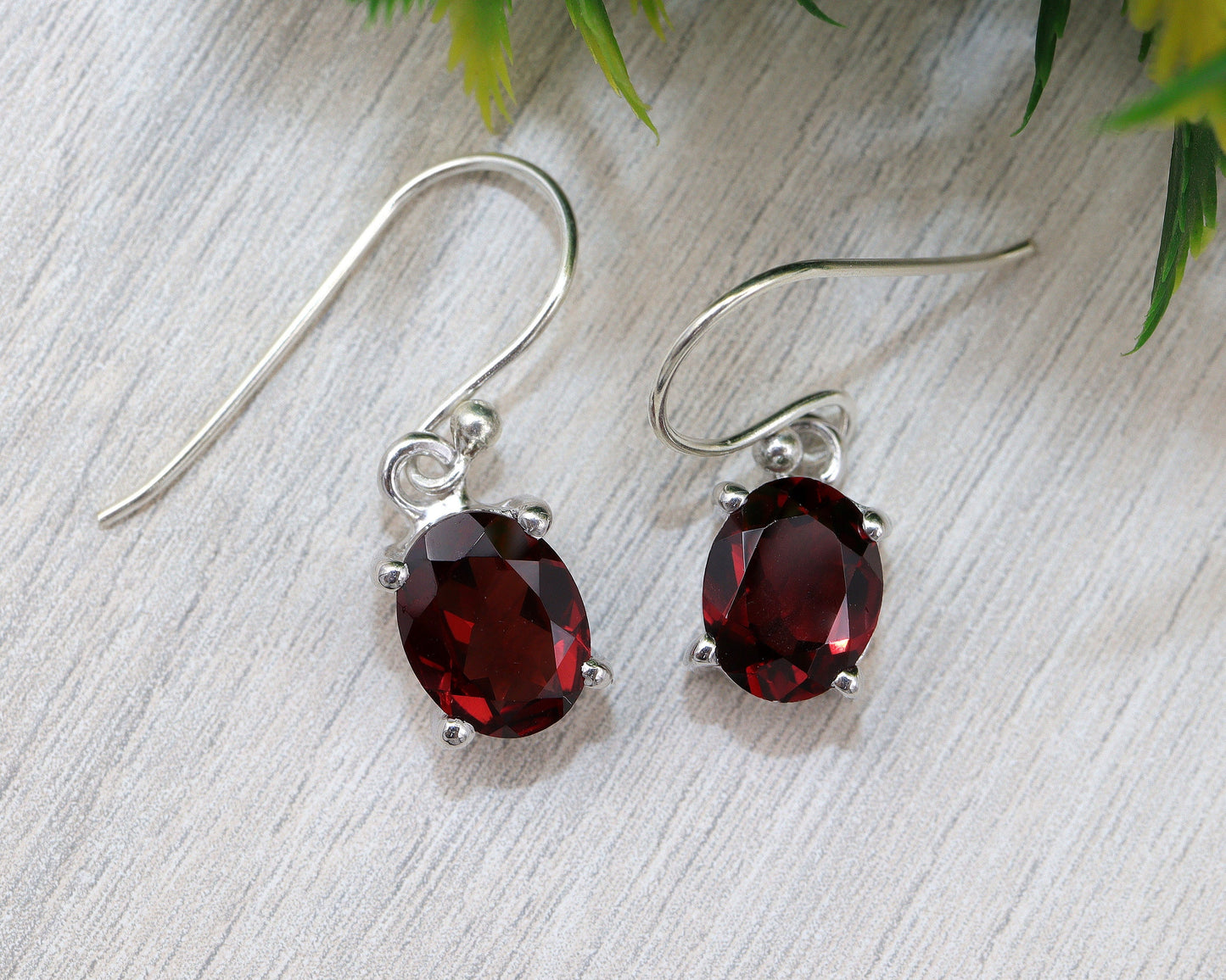 Red Garnet Dangle Earrings – 7x5 mm Oval Gemstones, 925 Silver Drop Earrings, January Birthstone Jewelry, Mother’s Day Gift